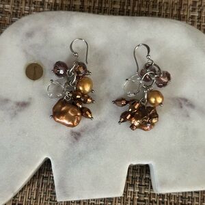 Handmade copper freshwater pearl and Swarovski Dangle Earrings